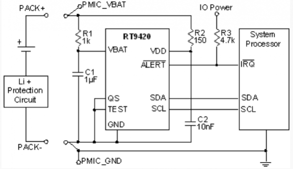 立琦RT9420單節(jié)鋰離子電池電量計芯片電路圖